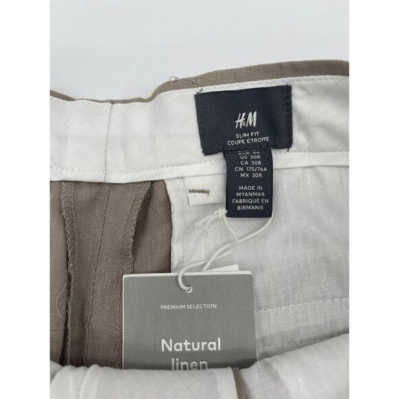 H&M Linen Pants for Women US 30R Belted Zip Up & Pockets Beige NWT - Picture 6 of 7